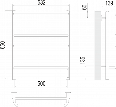 Евромикс П6 500х650 Электро (quick touch) Полотенцесушитель  TERMINUS Клин - фото 3