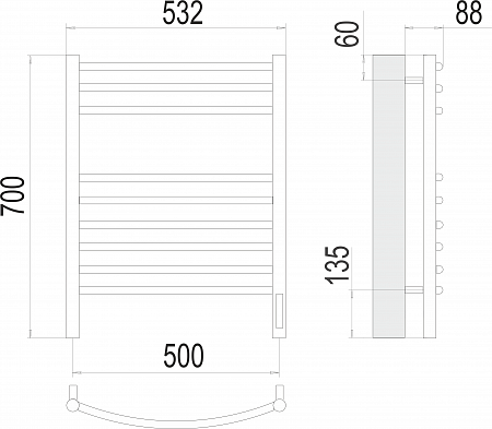Классик П9 500х700 электро (sensor quick touch)  Полотенцесушитель TERMINUS Клин - фото 3