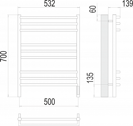 Прато П9 500х700 электро (sensor quick touch) Полотенцесушитель  TERMINUS Клин - фото 3