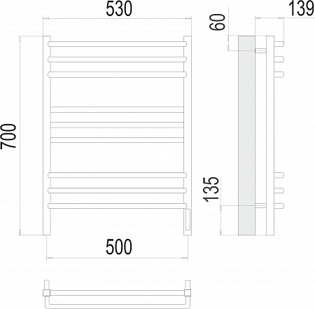 Соренто П9 500х700 электро (sensor quick touch) Полотенцесушитель  TERMINUS Клин - фото 3